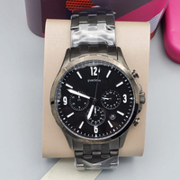 Montre chronographe à quartz en acier inoxydable 48 mm, chronographe mixte en cristal avec affichage de la date, grand cadran à trois aiguilles