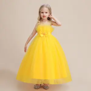 רשמי ילדי בנות מסיבת שמלת צהוב צבע האחרון שמלה לפרח בנות