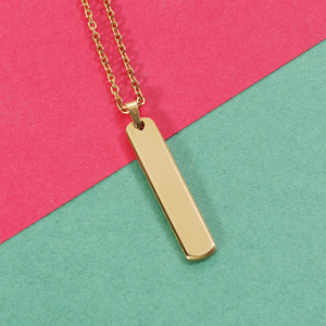 Khắc Logo Cá Nhân Thép Không Gỉ 18K Mạ Vàng Trống Dọc 3D Tùy Chỉnh Thanh Vòng Cổ Hình Chữ Nhật Mặt Dây Chuyền Vòng Cổ - Product Image 1