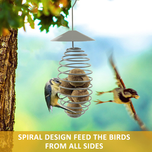 Bền Phong Cách Thân Thiện Với Môi Grey Xoắn Ốc Kim Loại Mái Suet <span class=keywords><strong>Bird</strong></span> Trung Chuyển Với Tự Động Suet Lồng - Product Image 5