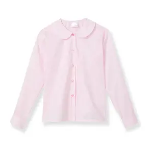 Girls' White School Uniform Dress Shirt Long Sleeve Peter Pan Collar Button Down Cotton And Polyester For Kids