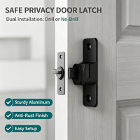 Loquet de porte en alliage d'aluminium massif, finition pulvérisée en plastique épaissi, pour usage domestique, 90 et 180 degrés, pour salle de bain, sans perçage