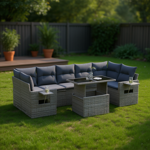 Grey Pe <b>Rattan</b> Garden <b>Sofa</b> Set 6 Seater Outdoor Furniture Contemporary Style Weather Resistant - Product Image 2