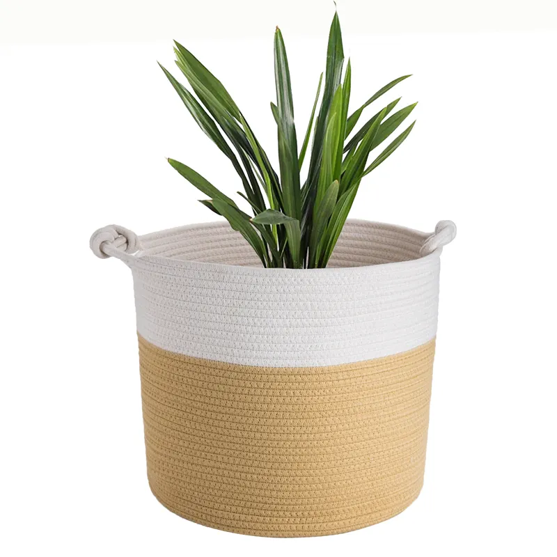 Eco-friendly collapsible cotton rope Woven Plants Basket Potted Custom Jute Rope Baskets For Tree