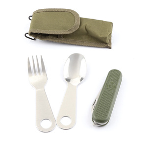 Portable Design Classique Multi-Outil <span class=keywords><strong>Couteau</strong></span> <span class=keywords><strong>Fourchette</strong></span> <span class=keywords><strong>Cuillère</strong></span> Couverts Ensemble pour La Maison En Plein Air Voyage Randonnée Camping avec Sac D'ustensiles En Métal - Product Image 2