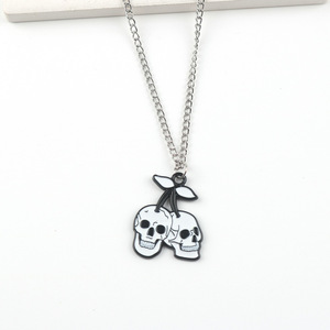 Colliers pendentifs vintage crâne cerise pour femmes et hommes, bijoux punk pour couple, accessoires d'Halloween - Product Image 4