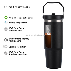 Mug <span class=keywords><strong>de</strong></span> voyage isotherme en acier inoxydable 304 <span class=keywords><strong>de</strong></span> 20oz/30oz avec logo personnalisé, poignée portable et couvercle à paille rabattable - Product Image 4
