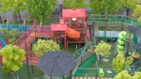 Parc d'aventure multi-niveaux en corde tressée pour l'extérieur avec toboggan, pont et tour d'escalade, équipement de terrain de jeu intérieur personnalisé pour enfants