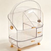 Organisateur de cosmétiques de voyage en PET grande capacité, trousse de maquillage étanche et anti-poussière avec poignée et tiroirs coulissants
