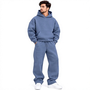 Ensemble de survêtement bleu ardoise oversize pour homme – Sweat à capuche et pantalon de jogging large – 2 pièces décontractées coupe ample style streetwear - Product Image 1