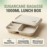 Boîte à lunch jetable TIANHE en pulpe de bagasse de canne à sucre biodégradable et compostable, 4 compartiments, 1000 ml, pour plats à emporter