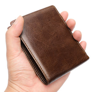 Мужской кошелек RFID из натуральной кожи с 14 отделениями для карт, короткий складной кожаный бумажник, кошелек с зажимом для денег для мужчин, 7313 - Product Image 6