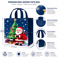 Sacs en non-tissé laminés de Noël de haute qualité, réutilisables, pour emballages cadeaux de fêtes, avec impression 3D réaliste du Père Noël