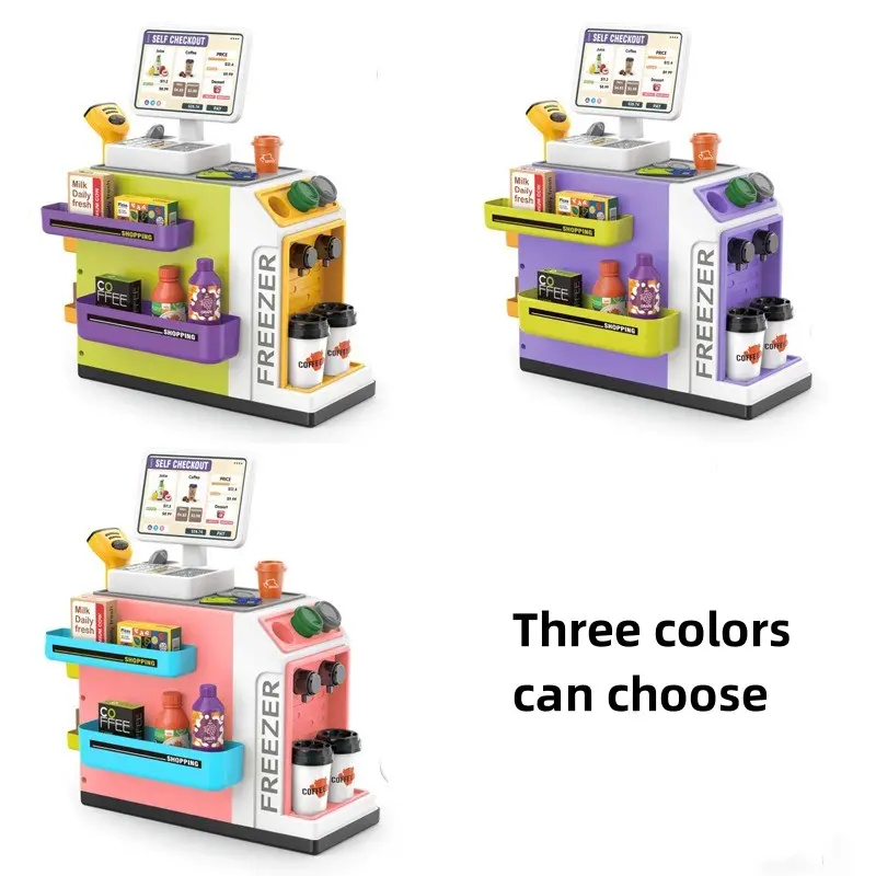 High Quality Kids Shopping Set Toy Pretend Play Super Market Game Role Play House Toy Cash Register Station With Light And Music