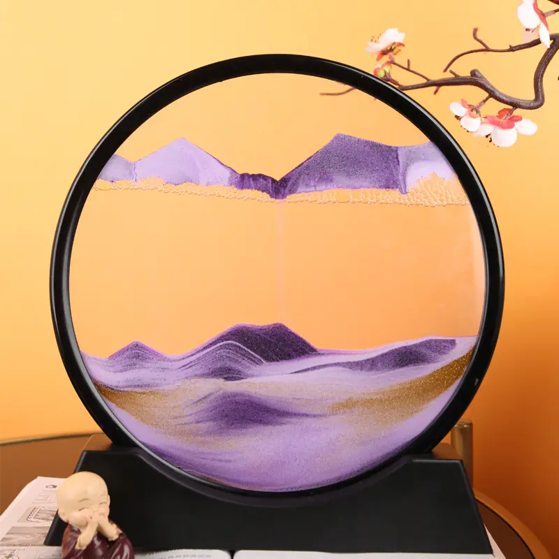 hot sale colorful large dynamic round quicksand painting glass 3d deep moving flowing sand art raven craft