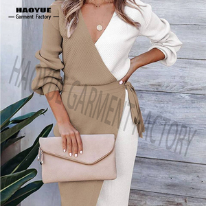 Fabricant personnalisé Robes longues décontractées pour femmes à tricoter à la mode et aux couleurs contrastées - Product Image 2