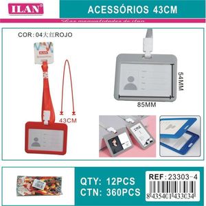 Porta badge ILAN con cordino da 43 cm rosso, formato orizzontale per abbigliamento da lavoro - Product Image 3