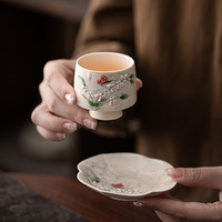 Tasse à thé en porcelaine peinte à la main purement Master Cup Gobelet exquis exclusif pour femmes Japandi Floral Party jetable