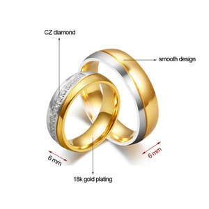 Popular Women <b>Men</b> <b>Ring</b> 18k Gold Mixed Steel Color Stainless Steel Zircon Diamond <b>Rings</b> Trendy Couple <b>Ring</b> - Product Image 2