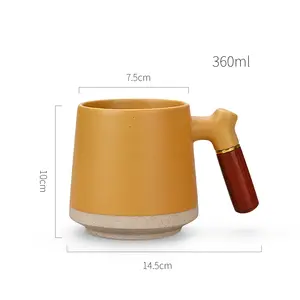Tasses de poterie de luxe en glaçure mate de Style japonais, tasses personnalisées en céramique avec poignée en bois peuvent être personnalisées avec le Logo de haute qualité
