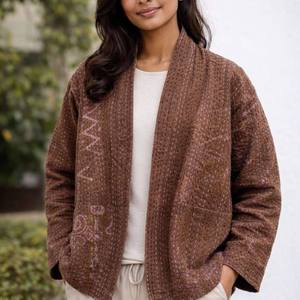 Gypsy Thread Kantha Hand Woven Women's Regular Autumn Finished Reversible Breathable Cotton <b>Winter</b> <b>Quilted</b> Jacket Floral - Product Image 5