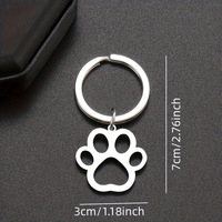 Porte-clés en acier inoxydable, motif animal de dessin animé, patte de chat ou de chien, couleur argent, tendance, pour sac, clés de voiture, pendentif, bijoux pour femmes et hommes, cadeaux