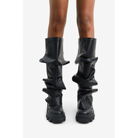 Vente chaude femmes plate-forme Slouchy replier bottes mollet bloc talon bout rond Western sans lacet botte de mode