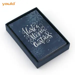 Luxury Silver Foil Blue Happy Holidays Card Customized Paper Merry Christmas Greeting Cards With Box Set