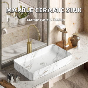Lavabo Rectangular de Cerámica con Patrón de Mármol Moderno, Fácil de Limpiar, para Proyectos de Baños de Hoteles de Lujo 5 - Product Image 2