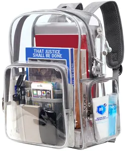 透明背包重型透明书包带锁适合15.6英寸笔记本电脑女性大透视防水背包