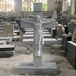 Statue de crucifix en granit sculptée à la main, figure religieuse, monument funéraire, commémoration extérieure pour cimetière, église, temple - Product Image 3