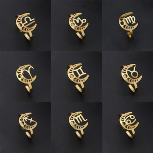 Venta directa de fábrica de anillos abiertos de acero inoxidable para los 12 signos del zodiaco, regalos de cumpleaños de joyería para Acuario, Leo y <span class=keywords><strong>Escorpio</strong></span>. - Product Image 1