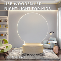 Nouveau rond LED USB support chambre d'enfants en bois veilleuse maison intelligente acrylique bois nuit lampe Base