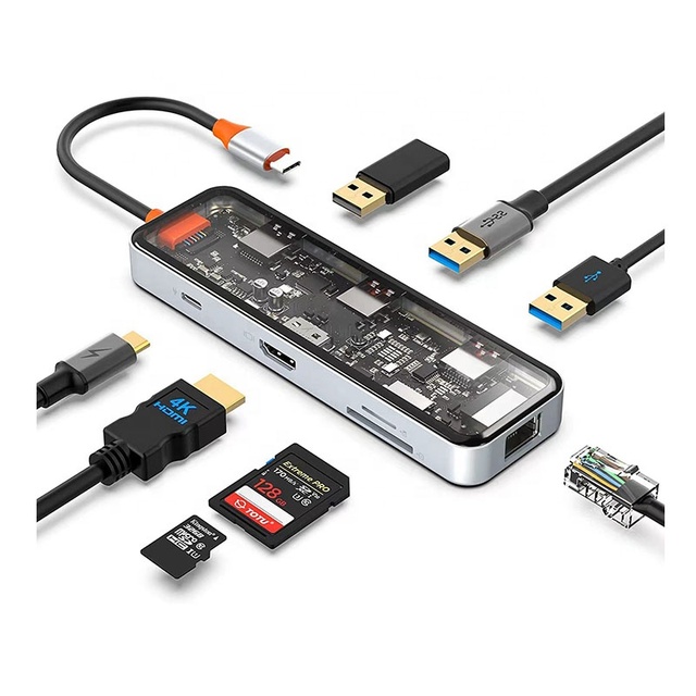 USB C Hub with 4K HDMI Port Ethernet 100W PD USB 3.0 Ports 1 USB 2.0 Port SD/TF Card Reader..