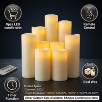 Ensemble de 3 bougies pilier sans flamme à piles avec télécommande et minuterie, bougies LED en cire véritable pour la décoration d'hôtels et de mariages, vente en gros