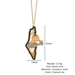 Collana con Ciondolo in Acciaio Inossidabile a Forma di <span class=keywords><strong>Mappa</strong></span> della Palestina e Moschea, Gioielli Islamici Arabi alla Moda per Donna - Product Image 6