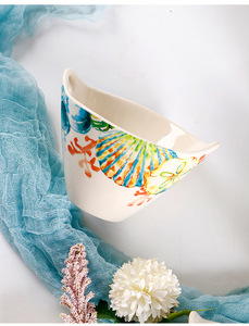 Ciotola di pasta dipinta di colore creativo stile pastorale cappello di bambù binaurale in ceramica ciotola rosa verbosa pentola calda personalizzata per la casa - Product Image 6