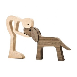 Esculturas de decoración de madera ecológicas naturales hechas a mano, estatua creativa de perro para hombre sentado para oficina en casa, letrero de pared grabado a mano - Product Image 3