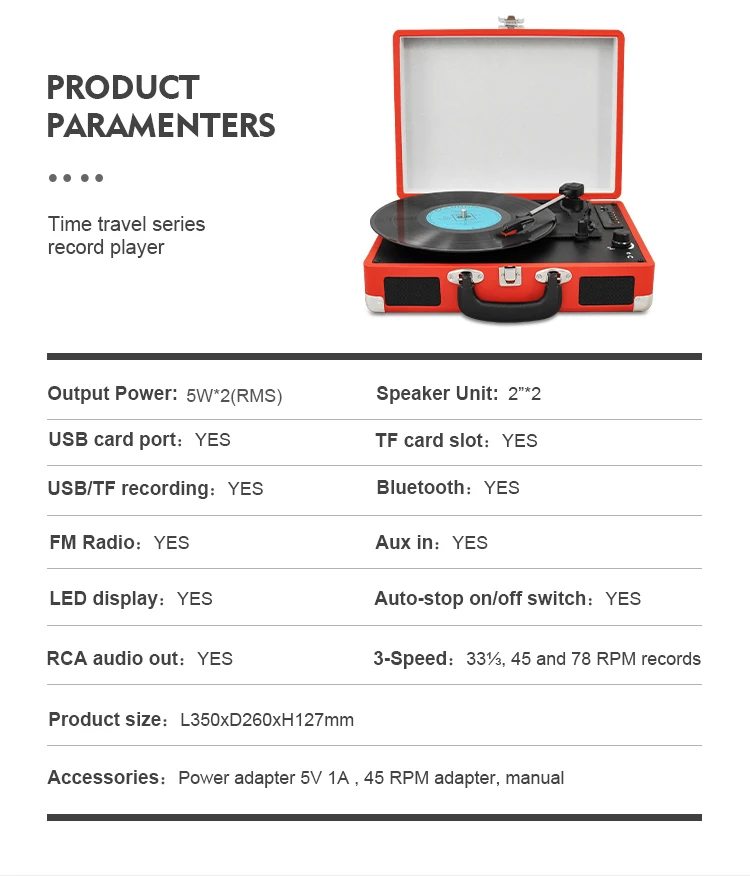 Suitcase Vintage Multifunction Retro Bluetooth LP Music Vinyl Record Turntable Player