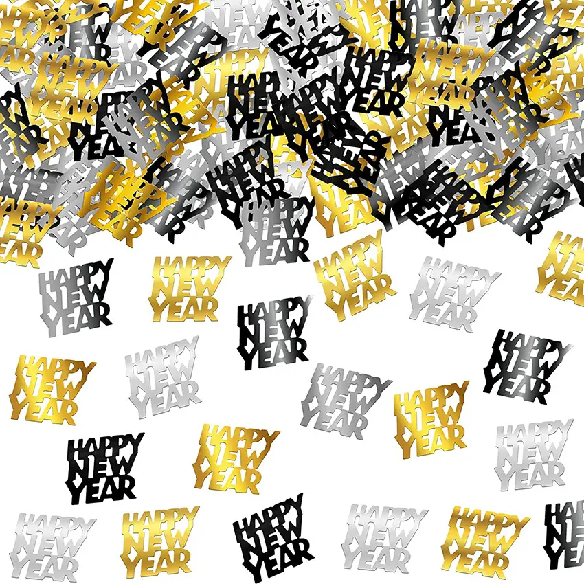 Baru 100 buah/tas selamat tahun baru kertas huruf Confetti Bronzing hitam emas lempar Confetti untuk perlengkapan dekorasi pesta Tahun Baru