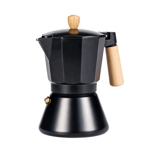 Nouveau design minimaliste café brassage aluminium <span class=keywords><strong>Moka</strong></span> Pot <span class=keywords><strong>Induction</strong></span> table de cuisson manche en bois épaissi noir <span class=keywords><strong>Moka</strong></span> Pot - Product Image 1