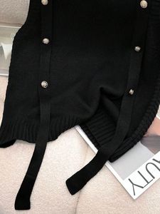Gilet en tricot sans manches pour femme avec boutons latéraux et sangle <span class=keywords><strong>à</strong></span> nouer - Gilet pull décontracté <span class=keywords><strong>à</strong></span> col rond pour <span class=keywords><strong>l</strong></span>'automne/hiver - Product Image 3
