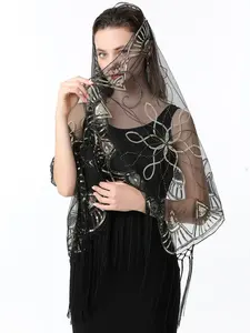 Chales de Lentejuelas Cuadradas de Poliéster, Vestidos de Noche, Boleros para Novia y Damas de Honor, Chales para <span class=keywords><strong>Fiesta</strong></span> de Bodas, Capa con Borlas, Chal de Boda - Product Image 6