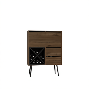Mueble individual con barra Thistle, cuatro estantes dobles, dos cajones, madera de caoba negra, moderno, independiente, con superficie de madera maciza - Product Image 1