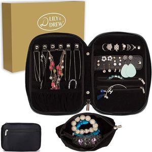 BSCI factory Travel Jewelry Storage Carrying Case Jewelry Organizer with <b>Removable</b> Pouch accessories in Gift <b>Box</b> (V1B Black) - Product Image 5