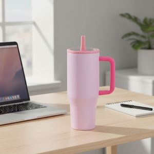 Gobelet isotherme personnalisé en acier inoxydable de 40 oz, à double paroi, avec poignée et paille, anti-fuite, sans BPA, pour café et voiture - Product Image 1