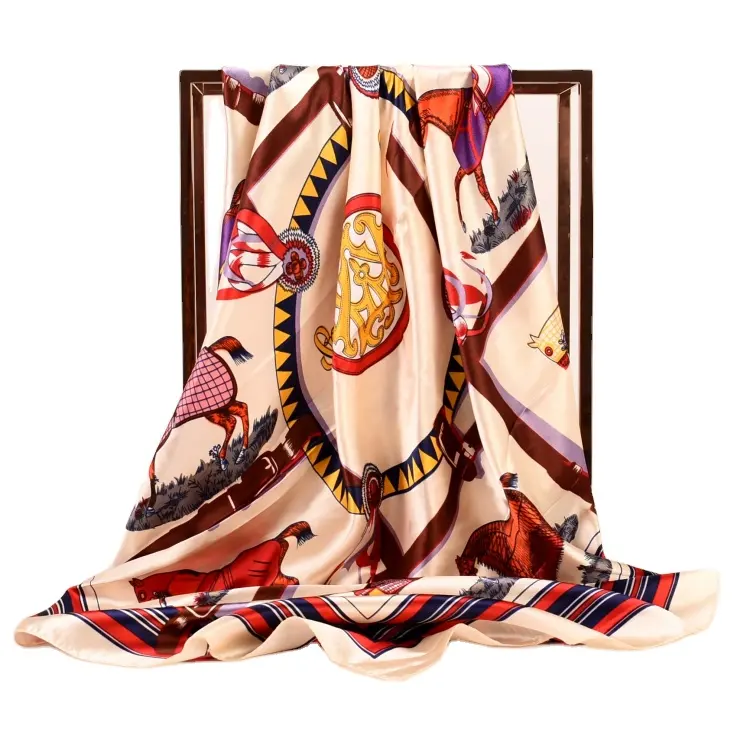 New Design printed Large size 90*90cm stain square scarf Factory direct sale muti-funcation silk muslin shawl hijab