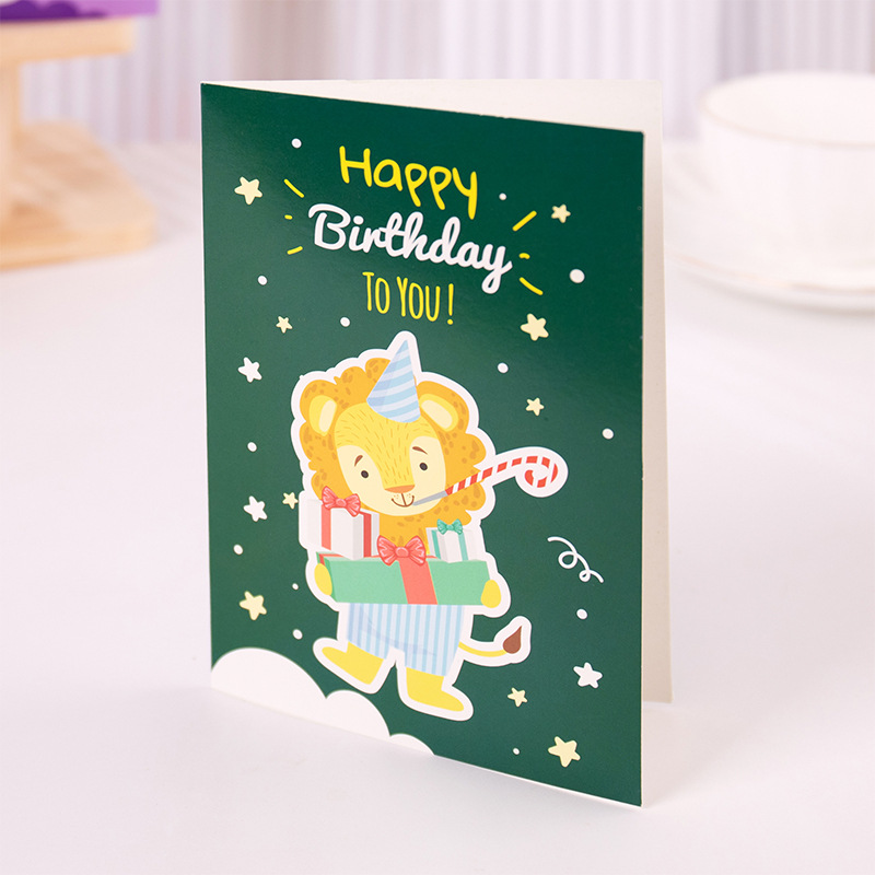 [05] Lion - carte unique verte Joyeux anniversaire