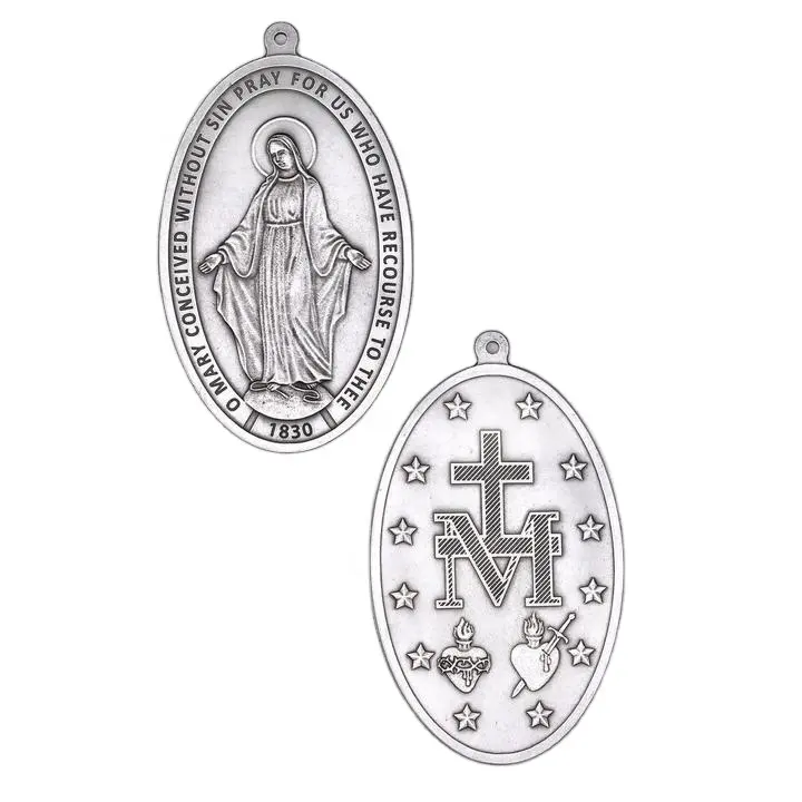 थोक सस्ते कस्टम कैथोलिक मिश्र धातु सेंट ईसाई धार्मिक प्लास्टिक चमत्कारी पदक पदक
