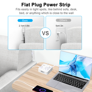 Protector de Sobretensión con Regleta - Cable de Extensión <span class=keywords><strong>Plano</strong></span> de 6 Pies y 4 Puertos USB S3, Extensor de <span class=keywords><strong>Enchufe</strong></span> Lateral para Oficina en Casa - Product Image 3